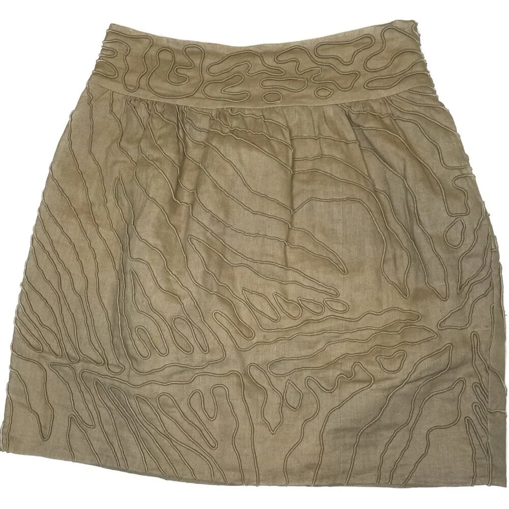 DVF Paquerita Linen Mini Skirt Beige XS 2 Textured Embroidered Boho Chic - Picture 2 of 13